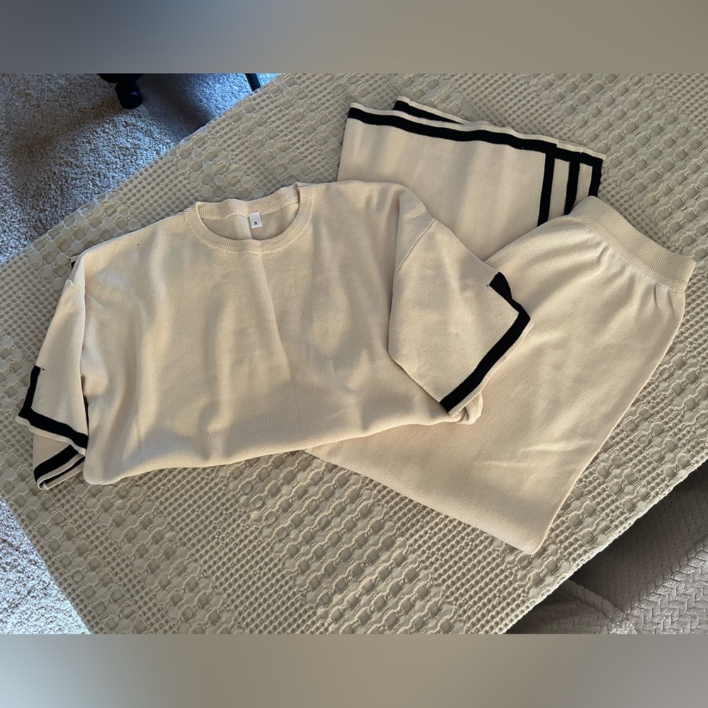 Cream & Black Knit Sweater and Pants Set